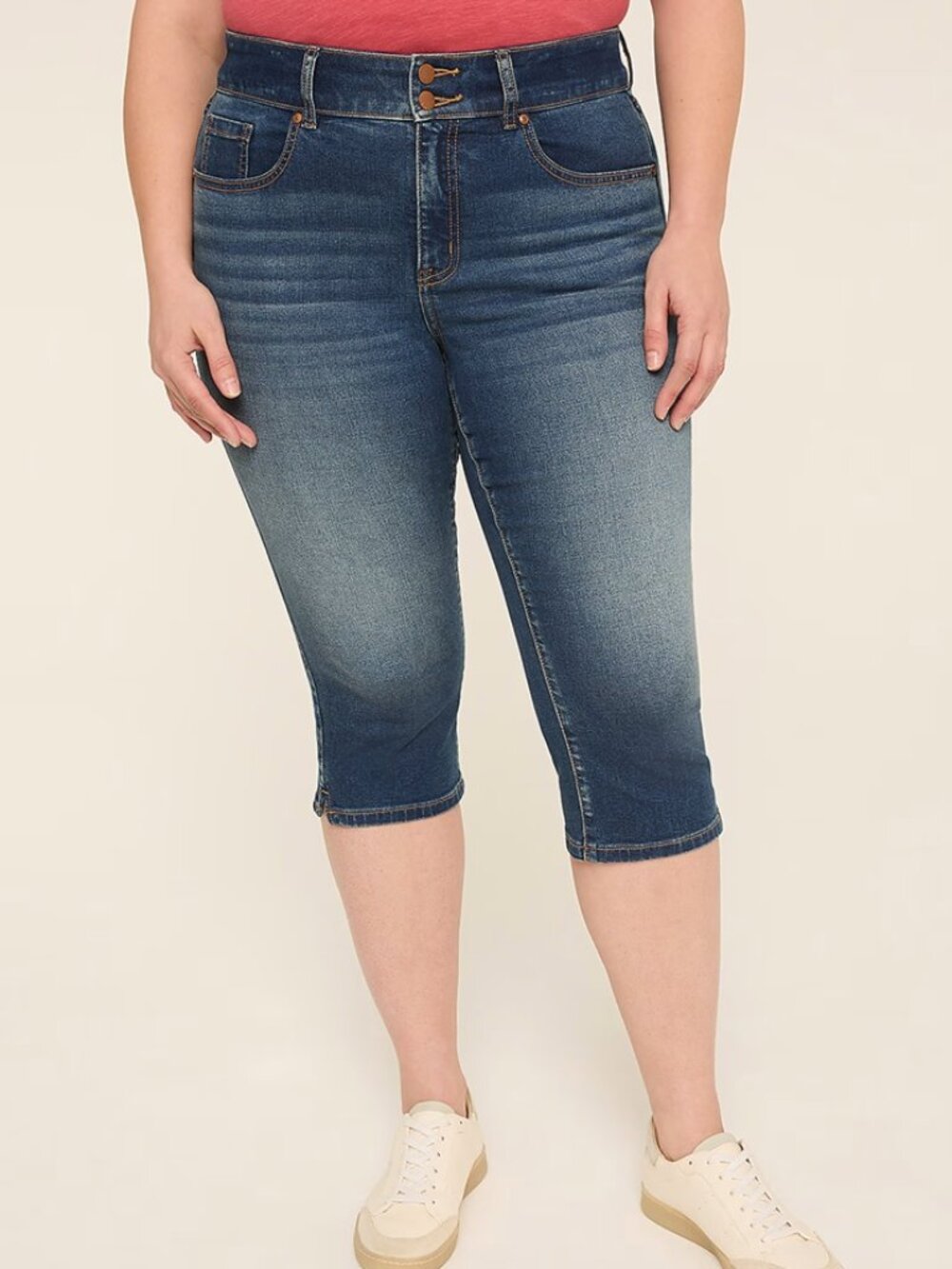 Lane Bryant Women's Stretch Distressed Denim Pedal Pusher Below Knee